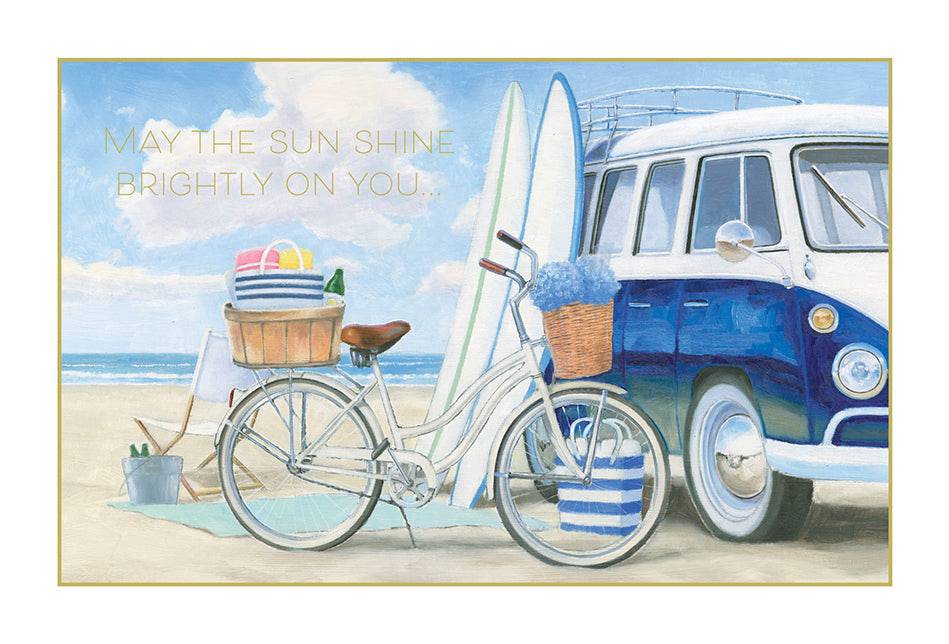 Pictura Beach Time birthday card featuring colorful beach scene with sun, sand, and ocean waves, perfect for celebrating summer birthdays.
